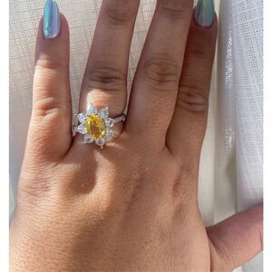 Cubic zirconia, oval, canary, flowe ring